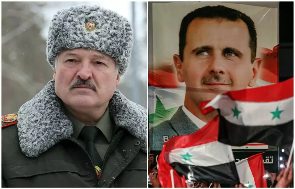 Diktatorene Alexander Lukasjenko i Hviterussland og Bashar al-Assad i Syria er to av lederne Vladimir Putin nå holder sin hånd over.