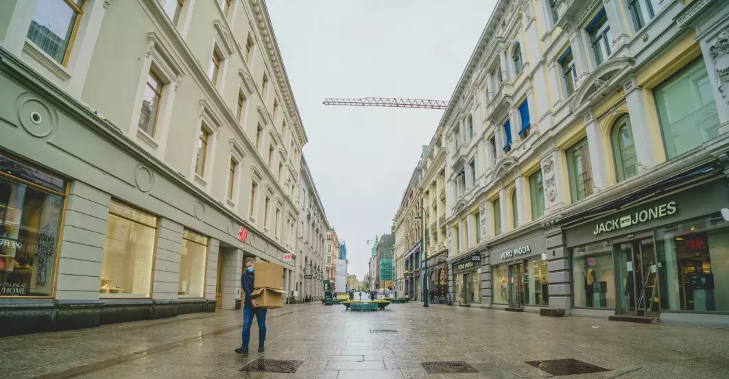 Bilde fra mai 2021 da butikker og kjøpesentre i Oslo fikk åpne igjen etter at de hadde vært stengt som følge av koronapandemien. Da hadde byen i stor grad vært nedstengt i 197 dager.
