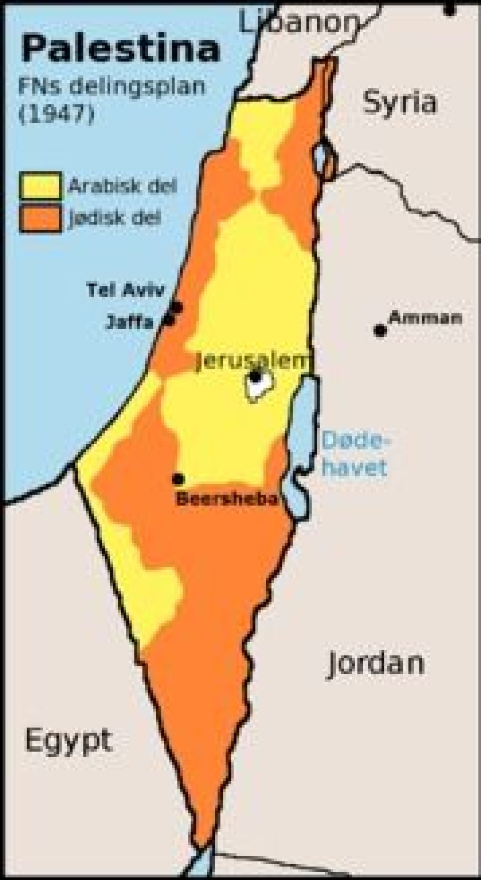 'Delingsplan for Palestina. (Kilde: Wikimedia Commons)'