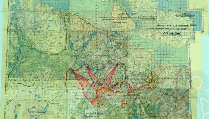 Kart som viser planen for den sovjetiske offensiven, trolig datert 30. september 1944.