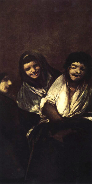 Død er sjelden det første man forbinder med latter. Men kanskje var det slike ting Fransisco de Goya hadde i tankene da han malte Mujeres riendo (Leende kvinner). (Kilde: Wikimedia Commons) Død er sjelden det første man forbinder med latter. Men kanskje var det slike ting Fransisco de Goya hadde i tankene da han malte Mujeres riendo (Leende kvinner). (Kilde: Wikimedia Commons)