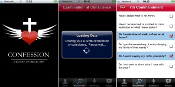 Skjermbilder fra iPhone-programme "Confession: A Roman Catholic App" (Illustrasjon fra journalistens telefon) Skjermbilder fra iPhone-programme "Confession: A Roman Catholic App" (Illustrasjon fra journalistens telefon)