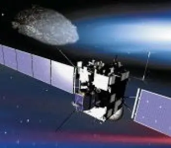 "Rosetta nærmer seg kometen. (Illustrasjon: ESA)" "Rosetta nærmer seg kometen. (Illustrasjon: ESA)"
