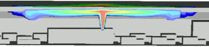 Simulering av hydrogenutslipp fra buss i tunnel. (Illustrasjon: Prankul Middha) Simulering av hydrogenutslipp fra buss i tunnel. (Illustrasjon: Prankul Middha)