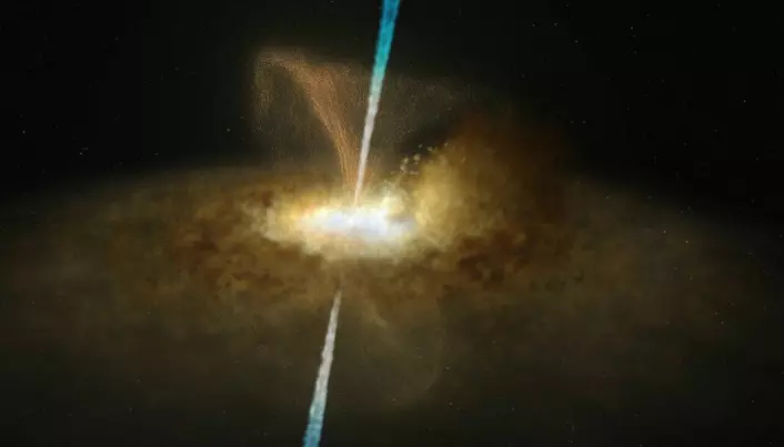 Slik har en kunstner sett for seg galaksekjernen, hvor det sorte hullet ligger midt i en smultring av gass og støv.