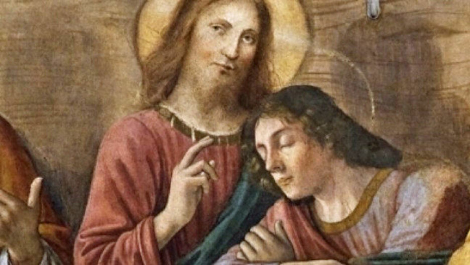 Dette er et utsnitt av Jesus og Johannes fra Ghirlandaios Det siste måltid som henger i San Marco-klosteret i Firenze. Bildet er fra siste halvdel av 1400-tallet. (Maleri: Domenico Ghirlandaio)