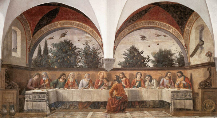 Slik ser hele bildet 'Det siste måltid' av Domenico Ghirlandaio ut. (Maleri: Domenico Ghirlandaio) Slik ser hele bildet 'Det siste måltid' av Domenico Ghirlandaio ut. (Maleri: Domenico Ghirlandaio)