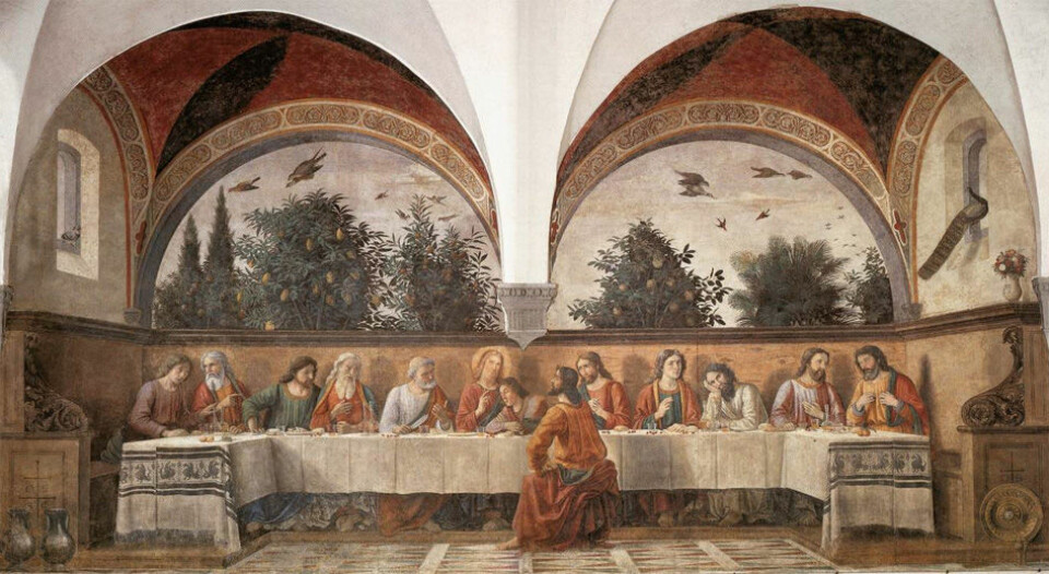 Slik ser hele bildet 'Det siste måltid' av Domenico Ghirlandaio ut. (Maleri: Domenico Ghirlandaio)