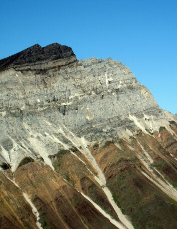 De avslørende avleiringene ble funnet øverst i dette fjellet i Canada. (Foto: Francis Macdonald) De avslørende avleiringene ble funnet øverst i dette fjellet i Canada. (Foto: Francis Macdonald)