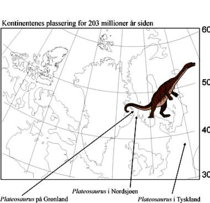 "Her lå elvesletta hvor Plateosaurusen en gang levde." "Her lå elvesletta hvor Plateosaurusen en gang levde."