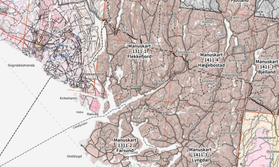 Nå vises også områdene hvor det finnes kartdata som ikke enda er sammenstilt til ferdige berggrunnskart, såkalt manuskart.