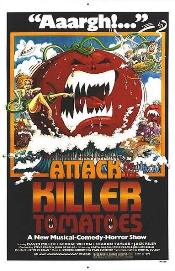 "Filmplakaten til "Attack of the killer tomatoes" fra 1978. Se lisens." "Filmplakaten til "Attack of the killer tomatoes" fra 1978. Se lisens."