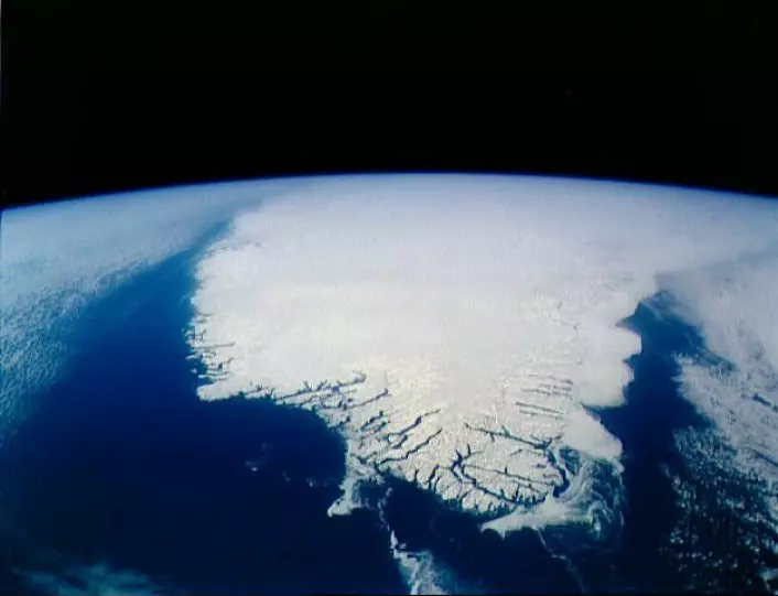 Dette bildet av Grønland er tatt fra rommet. (Foto: NASA Johnson Space Center)