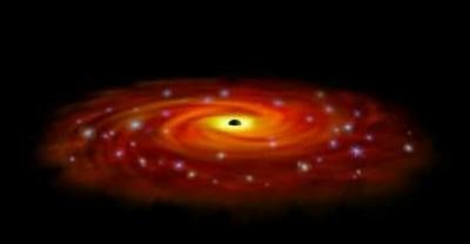 Illustrasjon av hvordan et supermassivt sort hull kan se ut. (Illustrasjon: NASA)