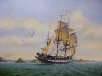 HMS Beagle, malt av australske Ron Scobie. HMS Beagle, malt av australske Ron Scobie.