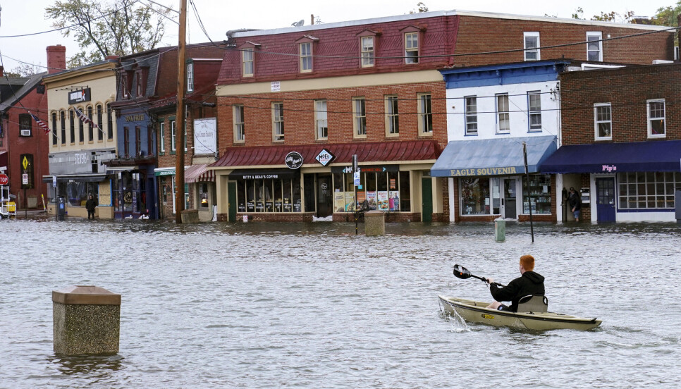 En flom i Annapolis i Maryland i USA i fjor.