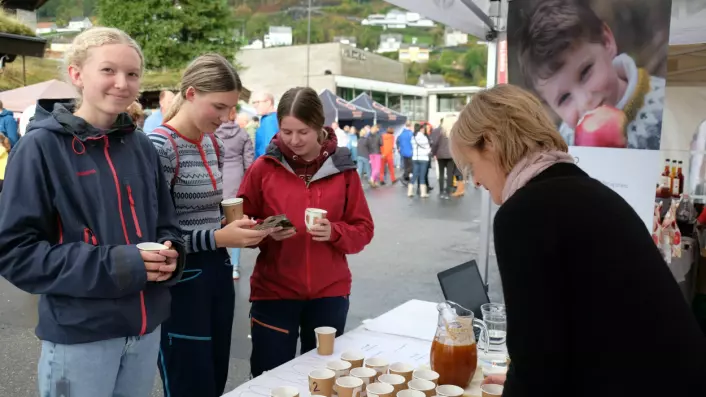 What does an apple, or apple juice, from Hardanger taste like? The questions were asked to visitors at the apple and cider fair in Øystese, Hardanger, on the Norwegian west coast. They used their cell-phones to transmit their answers.