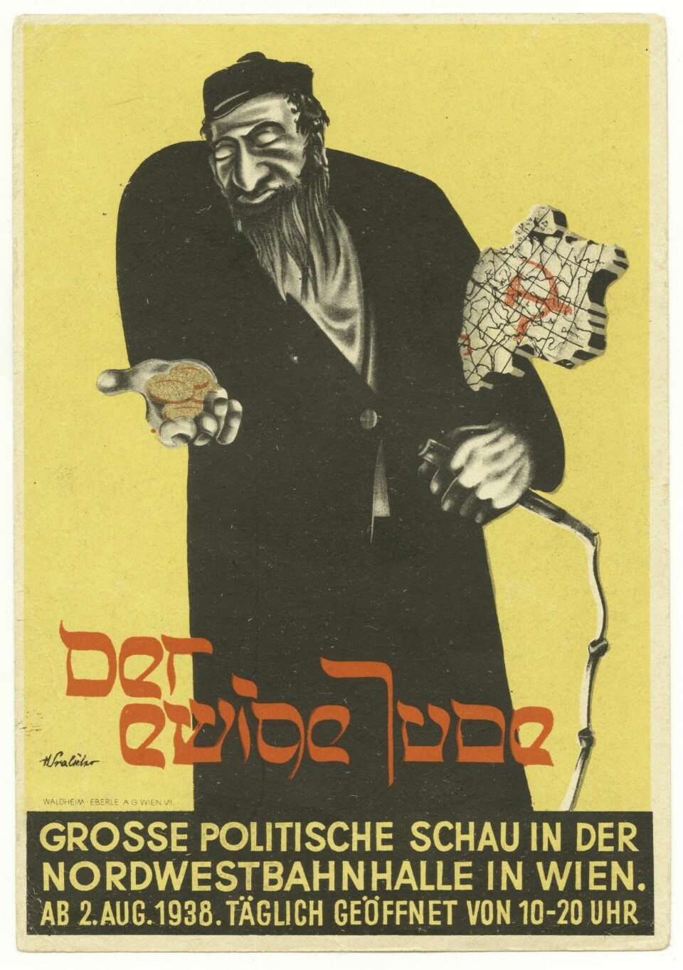 Her ser vi et bilde av plakaten til «Den evige jøde» som ble markedsført som en dokumentarfilm i Nazi-Tyskland. Egentlig var filmen et stykke propaganda som skulle fremme antisemittismen gjennom ondskapsfulle framstillinger av jøder.