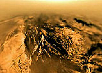 "Bilde fra video som viser Huygens nedstigning til Titan. Bilde: NASA/ESA/University of Arizona"
