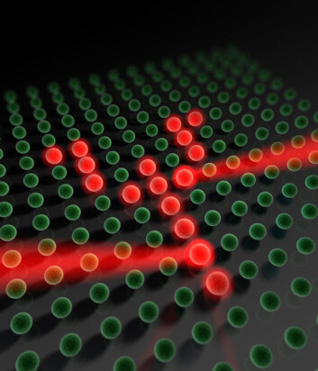 Den nye superpinsetten består av en energirik laserstråle som kan løfte et innesperret atom ut av fengselet sitt. (Illustrasjon: Max Planck-instituttet, München) Den nye superpinsetten består av en energirik laserstråle som kan løfte et innesperret atom ut av fengselet sitt. (Illustrasjon: Max Planck-instituttet, München)