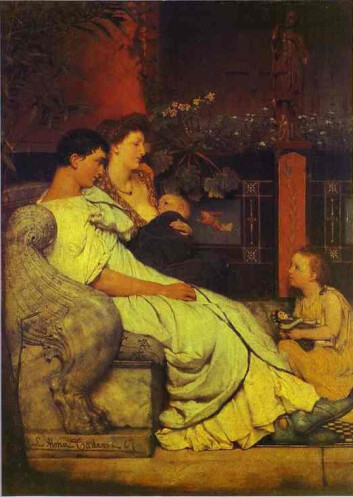Romersk familieidyll, sterkt idealisert av maleren Lawrence Alma Tadema. Romersk familieidyll, sterkt idealisert av maleren Lawrence Alma Tadema.