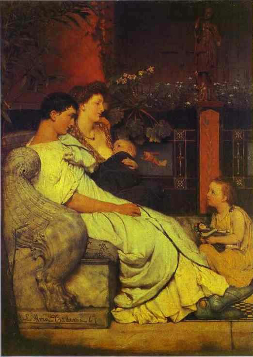 Romersk familieidyll, sterkt idealisert av maleren Lawrence Alma Tadema.