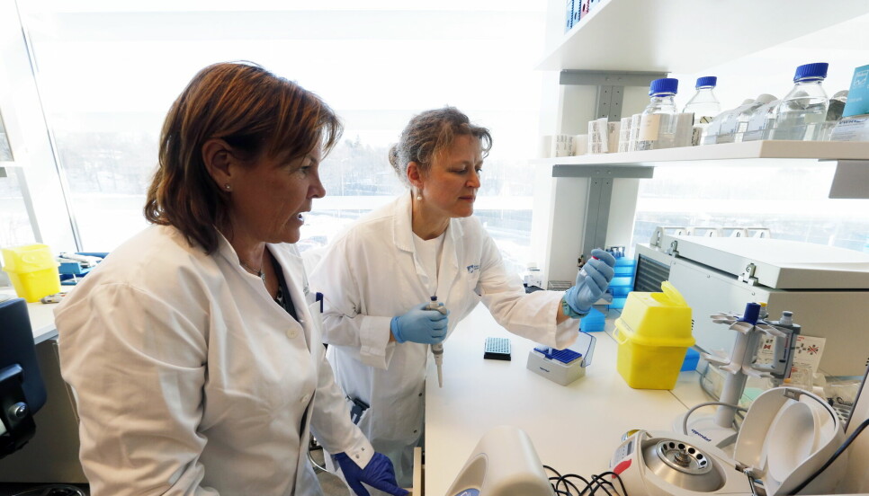 IMPRESS-Norway er en nasjonal, klinisk studie som skal teste ut en rekke medikamenter til pasienter med langt fremskreden kreftsykdom. Professor Åslaug Helland, (t.h.) forskningsleder ved Kreftklinikken ved OUS, leder studien. Her med enhetsleder seksjon for genetikk Gry Aa. Geitvik i laboratoriet på Radiumhospitalet med prøver fra pasienter.