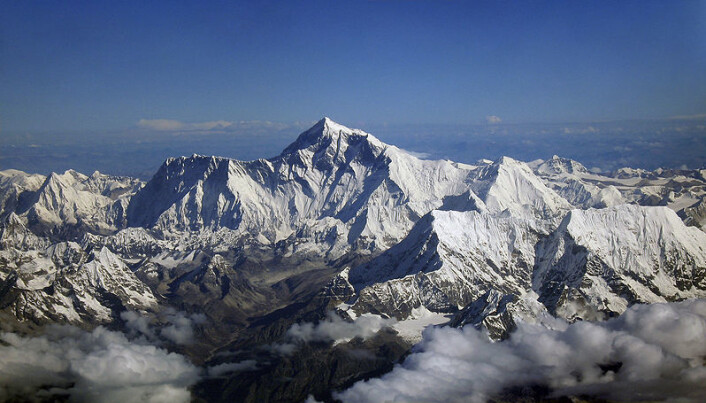 "Morgensol varmer toppen av fjellet Kangchenjunga i den indiske delen av Himalaya (Foto: Aaron Ostrovsky, Wikimedia Commons. Se lisens.)" "Morgensol varmer toppen av fjellet Kangchenjunga i den indiske delen av Himalaya (Foto: Aaron Ostrovsky, Wikimedia Commons. Se lisens.)"