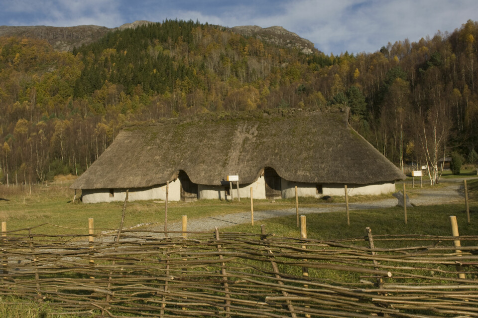 I midten av august 1995 ble det første bronsealderhuset med leirklinte flettverksvegger som var bygget i Norge på 2500 år innviet. (Foto: Terje Tvedt)