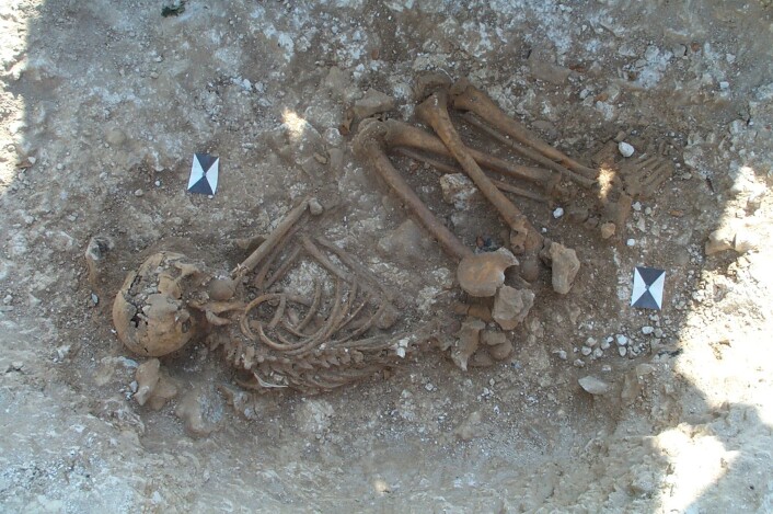Skjelettet ble funnet ved Boscombe Down, fem kilometer sørvest for Stonehenge. Foto: Wessex Archaeology. Skjelettet ble funnet ved Boscombe Down, fem kilometer sørvest for Stonehenge. Foto: Wessex Archaeology.