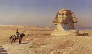 Napoleon var ein stor beundrar av den tidlege, egyptiske sivilisasjonen. Her er han framfor Sfinxen, malt av Jean-Léon Gérôme.