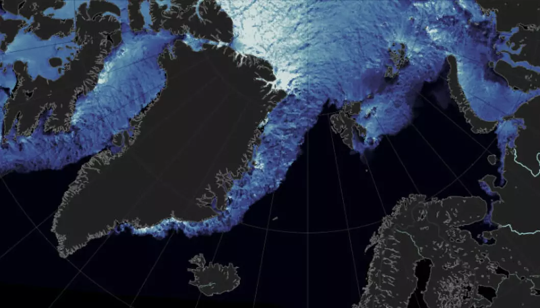 A sea ice forecast for 27 April, generated the previous day by researchers from the Bjerknes Centre and the Nansen Environmental and Remote Sensing Center. These forecasts are available through the European Union’s Earth observation program, Copernicus.