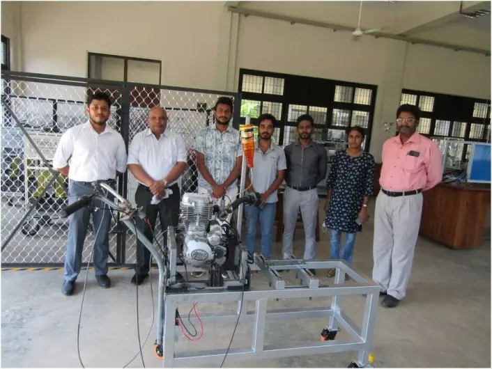 Researchers and students on the project are gathered for a photo. From left to right: Eng. S.H.I.Hameed, Prof. A. Christy (UiA), D.S.D.Kumara (Undergraduate Student), H.P.H.P. Lakmal (Undergraduate Student), Eng. U. Anuraj, Dr. (Mrs) .T. Thanihaichelvan and Prof. A. Atputharajah.
