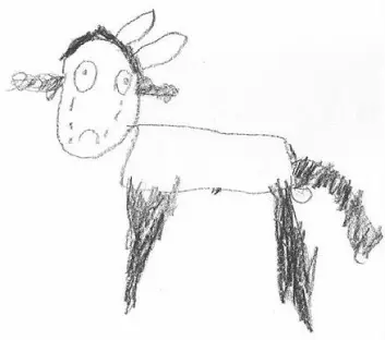 "Denne andre tegningen viser geita etter at gutten hadde fått oppdraget med å lage en etterlysning."