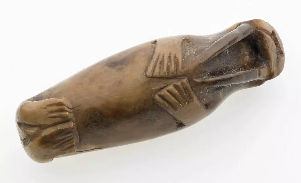 En utskåret hvalross i hvalrossbein. Denne ble funnet i Trondheim.
