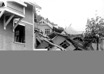 "Flere hus ble knust og seks mennesker mistet livet i et jordskred på Rjukan i 1927. Kartet over bildet viser et lite utsnitt av de omfattende faresonekartene som nå er utarbeidet for Vestfjorddalen." "Flere hus ble knust og seks mennesker mistet livet i et jordskred på Rjukan i 1927. Kartet over bildet viser et lite utsnitt av de omfattende faresonekartene som nå er utarbeidet for Vestfjorddalen."