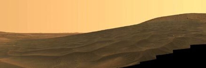 "I dag er Mars en ørken. Fra Gusev-krateret på den sørlige halvkule. (Foto: NASA)" "I dag er Mars en ørken. Fra Gusev-krateret på den sørlige halvkule. (Foto: NASA)"