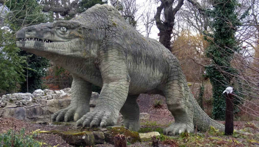 Megalosaurus slik den ble rekonstruert på 1850-tallet ut fra datidens kunnskap om dinosaurer.