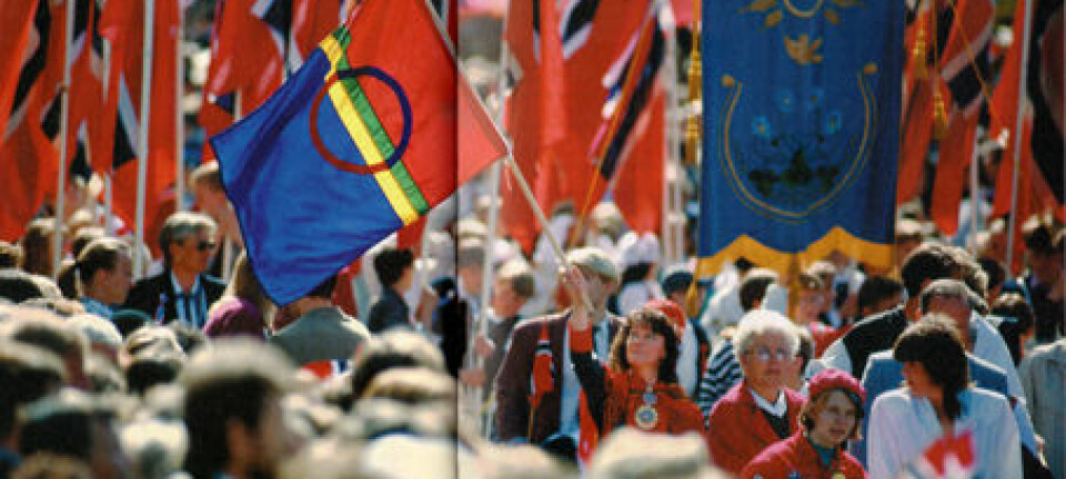 "Det samiske flagget vaier under 17. mai-feiringen i Oslo."