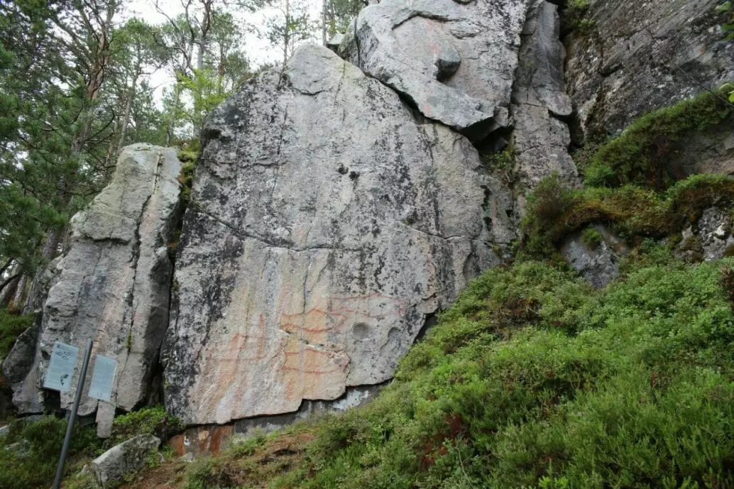 På østsiden av Tingvollfjorden i Møre og Romsdal ligger Honnhammaren. Dette er Norges største kjente konsentrasjon av hellemalerier. Bildene fordeler seg på 16 felter. Her kan du se geometriske mønstre, fisk, storvilt og uidentfiserte dyr. Disse bildene er neppe lagd av mennesker som hadde begynt med jordbruk. Kanskje er de eldste bildene her 6.000 år gamle. Kanskje er de enda eldre. Alle figurene er malt med rødgul farge på nær loddrette bergsider som alle vender mot fjorden. Foran panelene er det smale berghyller. Ellers er terrenget bratt og ulendt