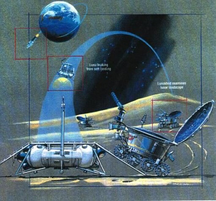 Illustrasjon som viser de ulike komponentene i det sovjetiske Lunokhod-programmet. (Illustrasjon: NASA) Illustrasjon som viser de ulike komponentene i det sovjetiske Lunokhod-programmet. (Illustrasjon: NASA)