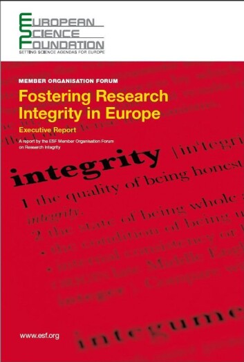 European Code of Conduct for Research Integrity er presentert i ESF-rapporten Fostering Research Integrity in Europe – Executive Report. (Cover: ESF) European Code of Conduct for Research Integrity er presentert i ESF-rapporten Fostering Research Integrity in Europe – Executive Report. (Cover: ESF)