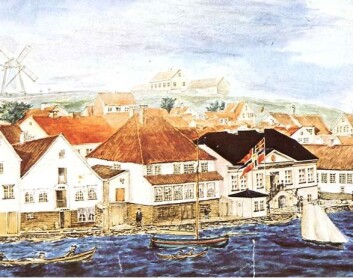 Utsnitt av akvarell ”Stranden sett fra Skagen 1857" av M.G. Monsen. (Bilde fra Stavanger museum) Utsnitt av akvarell ”Stranden sett fra Skagen 1857" av M.G. Monsen. (Bilde fra Stavanger museum)