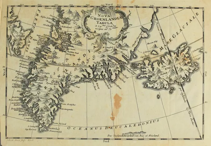 Kart av kartografen David Crantz i 1765 som viser at kartene ble stadig mer nøyaktige og detaljerte.