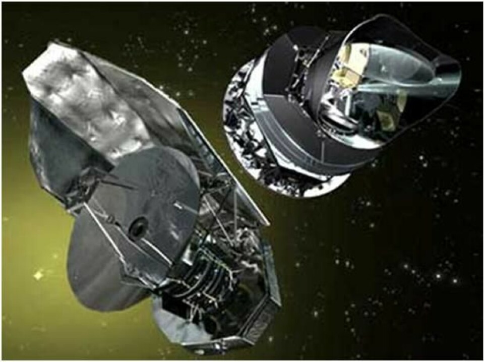 Herschel (t.v.) og Planck blir de dyreste og to av de viktigste satellittene Europa noen gang har skutt opp. (Illustrasjon: ESA)
