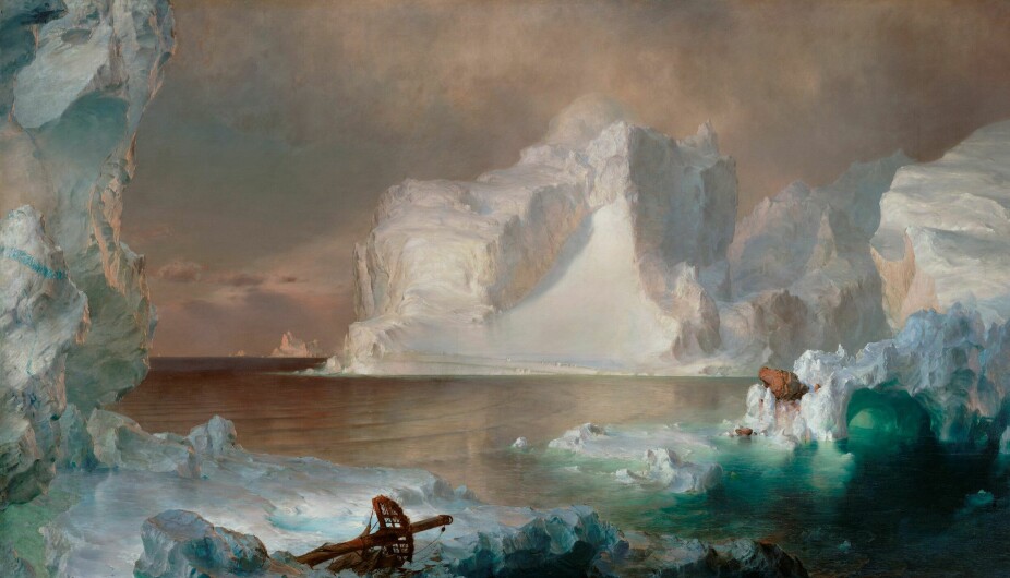 «The Icebergs», 1861, er et enormt landskapsmaleri av den amerikanske kunstneren Frederick Edwin Church. Den brukne masta i forgrunnen er en referanse til John Franklins ekspedisjon, som i 1845 forlot England for å finne Nordvestpassasjen, men aldri kom tilbake.