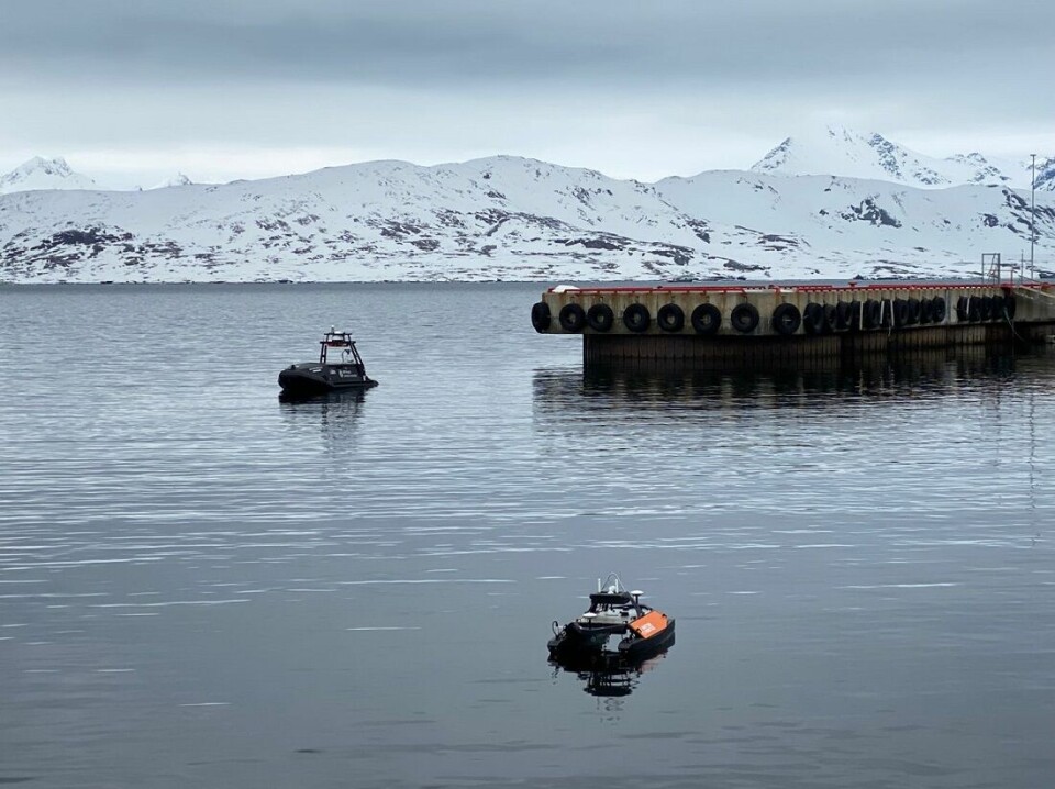 Two unmanned, autonomous vehicles, one of which is named Apherusa and the other called Otter, made by Maritime Robotics. (Photo: Asgeir J. Sørensen / NTNU)