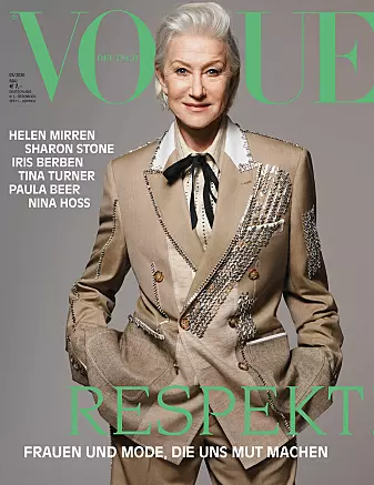Skuespiller Helen Mirren (76) på forsiden av tyske Vogue i 2020.