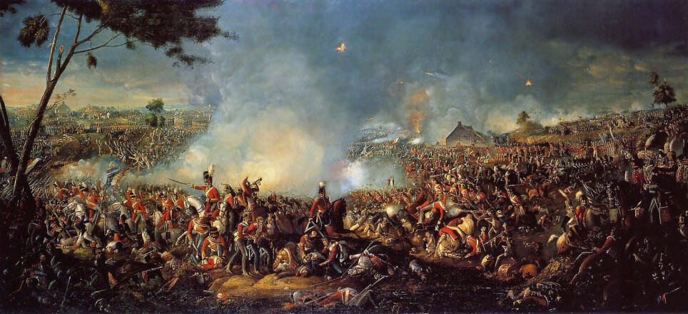 Slaget ved Waterloo skildret av en kunstner kort tid etter 18. juni 1815.