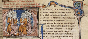 I middelalderen la skriverne betydelig arbeid i utformingen og dekorering av manuskriptene. Dette er forsiden til den franske originalen av "Elye de Saint-Gille" som er utgangspunktet for den norske sagautgaven. (Kilde: Bibliothèque nationale de France) I middelalderen la skriverne betydelig arbeid i utformingen og dekorering av manuskriptene. Dette er forsiden til den franske originalen av "Elye de Saint-Gille" som er utgangspunktet for den norske sagautgaven. (Kilde: Bibliothèque nationale de France)